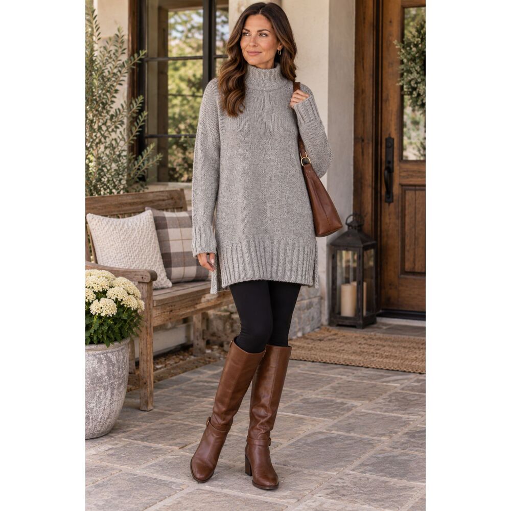 Eddie Bauer Gray Oversized Funnel Neck Tunic Sweater Size M Cozy Oversized Fall